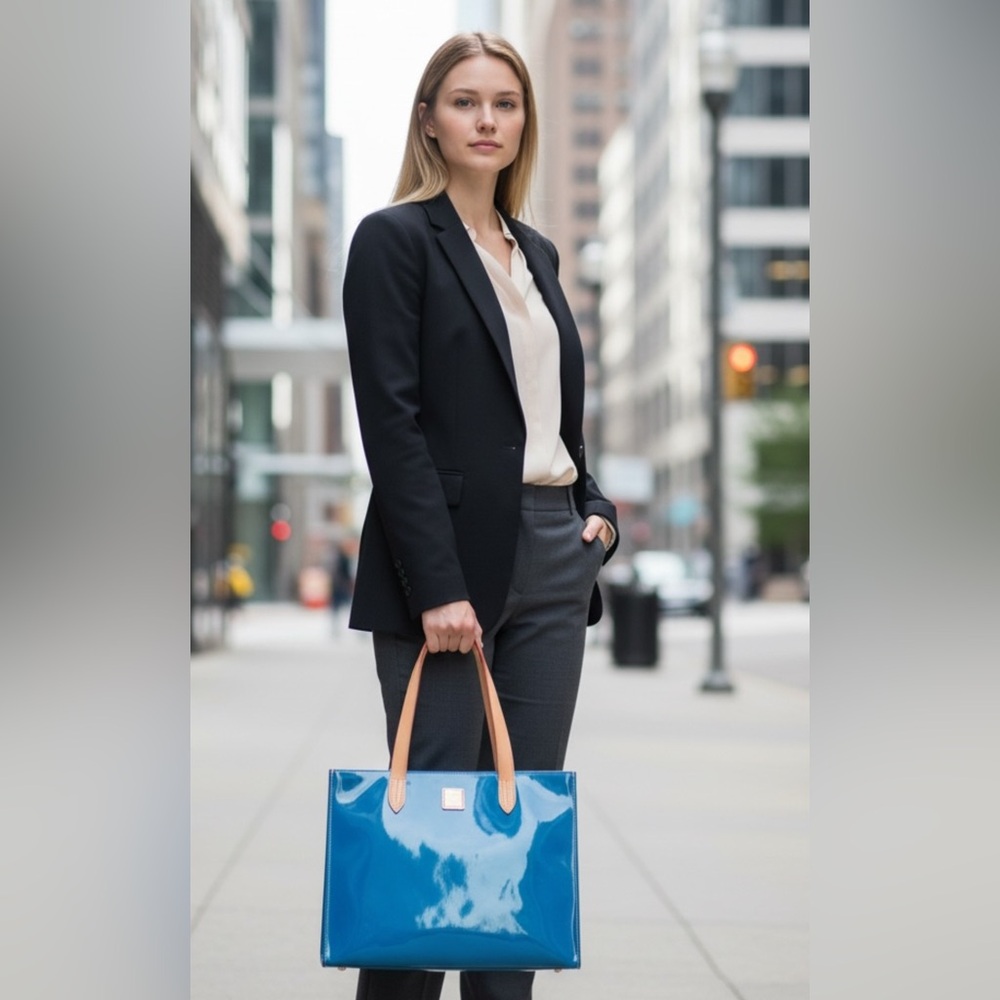 Dooney & Bourke Blue Patent Leather Tote Bag - Picture 5 of 10